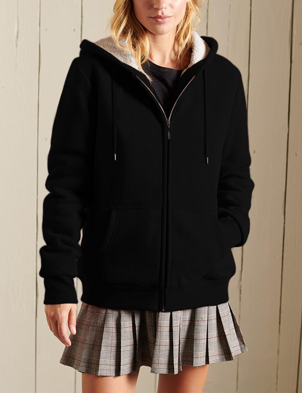 Women'S Casual Full Zip up Sherpa Lined Hoodie Sweatshirt Jacket Coat