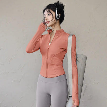 Women'S Slim Fit Lightweight Jacketswomen'S Full Zip-Up Yoga Sports Runningjacket with Thumb Holes for Workout Sun Protection