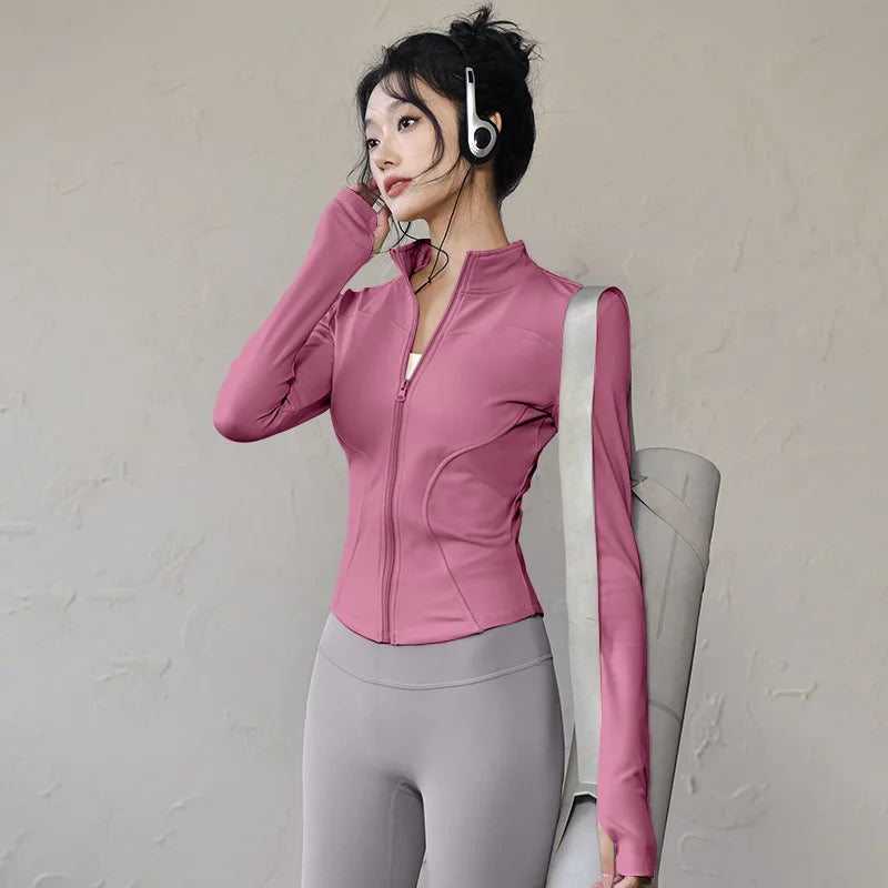 Women'S Slim Fit Lightweight Jacketswomen'S Full Zip-Up Yoga Sports Runningjacket with Thumb Holes for Workout Sun Protection