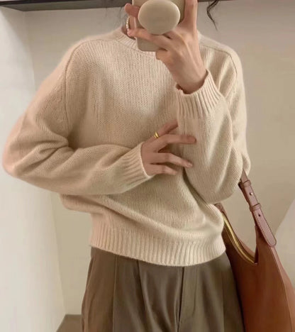 High-Grade ~ Autumn Cashmere Sweater Women'S Crewneck Sweater Loose Pullover Wool Knit Bottom Sweater Lazy Wind Top