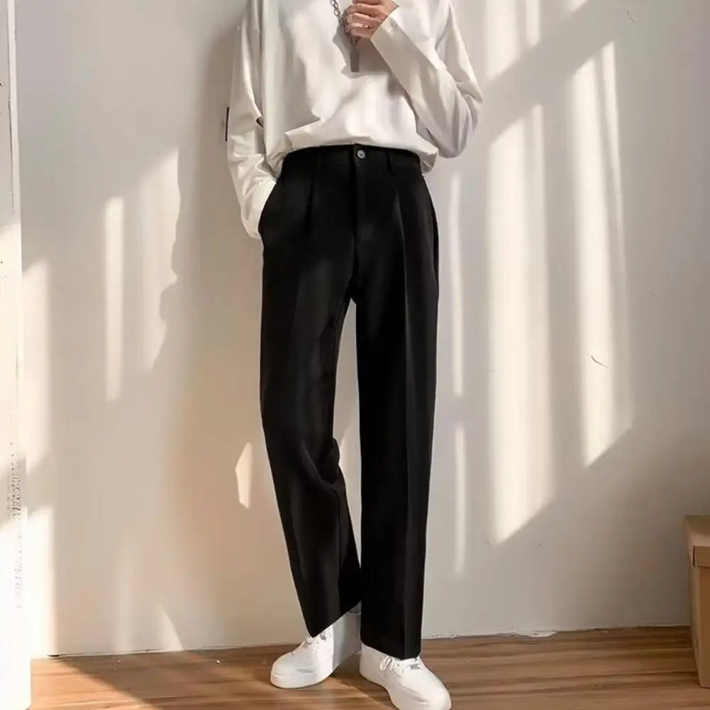 Solid Color Casual Pants Men Regular Fit Trousers Elegant Men'S Wide Leg Suit Pants with Side Pockets Formal Business Style