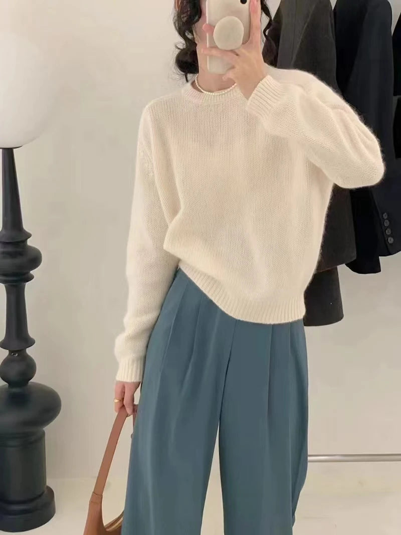 High-Grade ~ Autumn Cashmere Sweater Women'S Crewneck Sweater Loose Pullover Wool Knit Bottom Sweater Lazy Wind Top