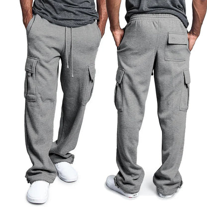 Mens Sweatpants Straight Fit Joggers for Sports and Streetwear Loose Oversized Drawstring Long Pants Men Multi-Pocket Pants