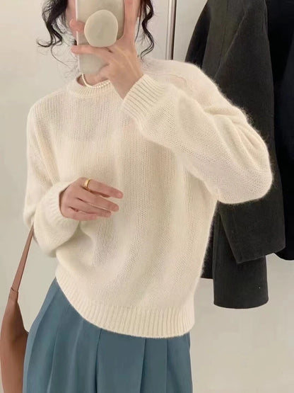 High-Grade ~ Autumn Cashmere Sweater Women'S Crewneck Sweater Loose Pullover Wool Knit Bottom Sweater Lazy Wind Top