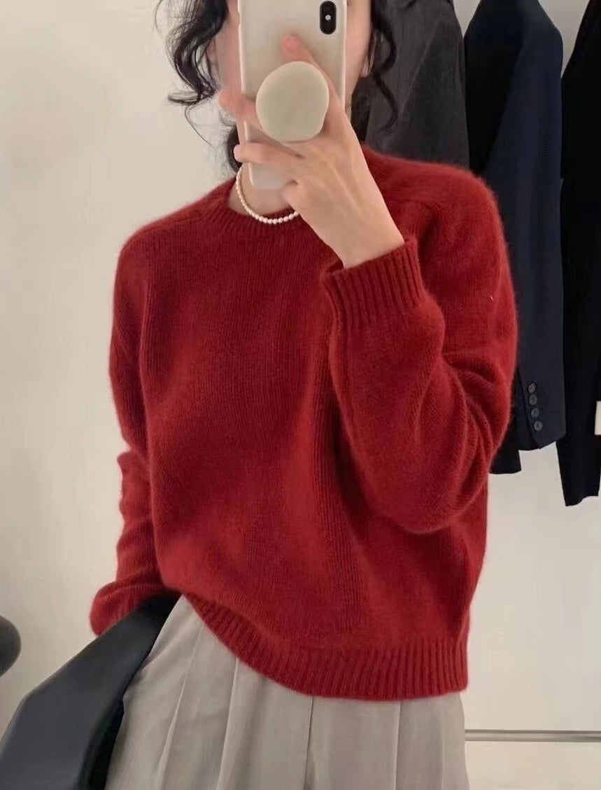 High-Grade ~ Autumn Cashmere Sweater Women'S Crewneck Sweater Loose Pullover Wool Knit Bottom Sweater Lazy Wind Top