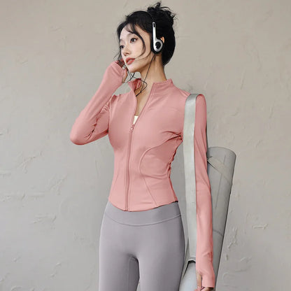 Women'S Slim Fit Lightweight Jacketswomen'S Full Zip-Up Yoga Sports Runningjacket with Thumb Holes for Workout Sun Protection