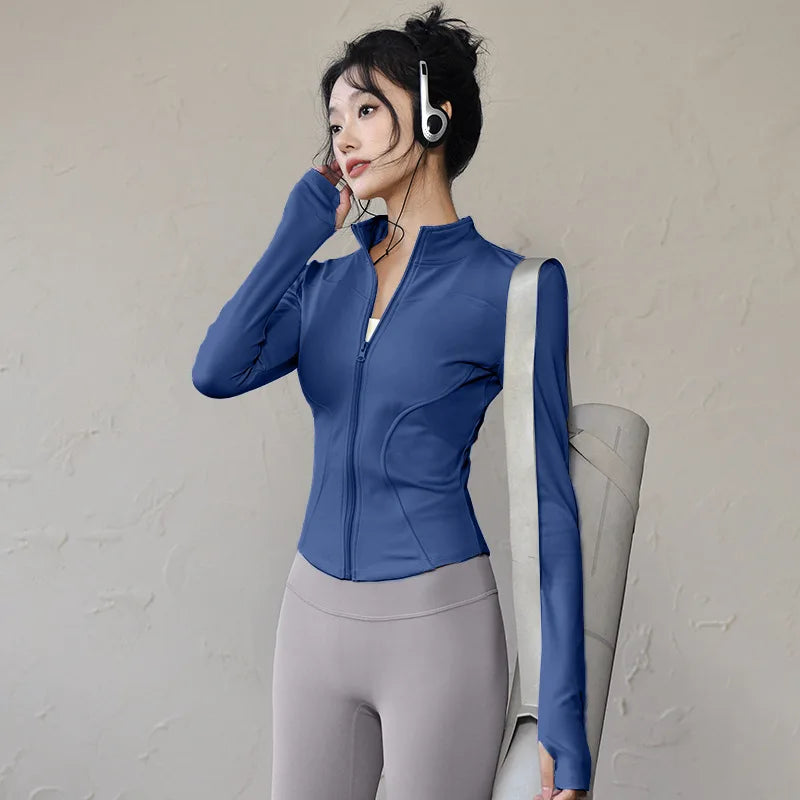 Women'S Slim Fit Lightweight Jacketswomen'S Full Zip-Up Yoga Sports Runningjacket with Thumb Holes for Workout Sun Protection