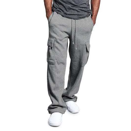 Mens Sweatpants Straight Fit Joggers for Sports and Streetwear Loose Oversized Drawstring Long Pants Men Multi-Pocket Pants