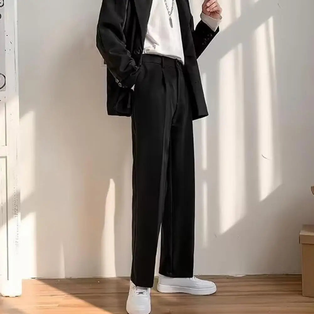 Solid Color Casual Pants Men Regular Fit Trousers Elegant Men'S Wide Leg Suit Pants with Side Pockets Formal Business Style