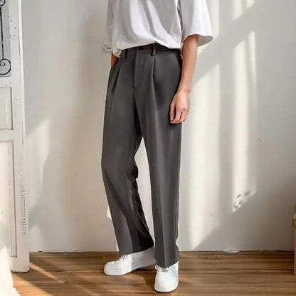 Solid Color Casual Pants Men Regular Fit Trousers Elegant Men'S Wide Leg Suit Pants with Side Pockets Formal Business Style