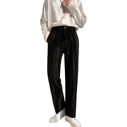 Solid Color Casual Pants Men Regular Fit Trousers Elegant Men'S Wide Leg Suit Pants with Side Pockets Formal Business Style