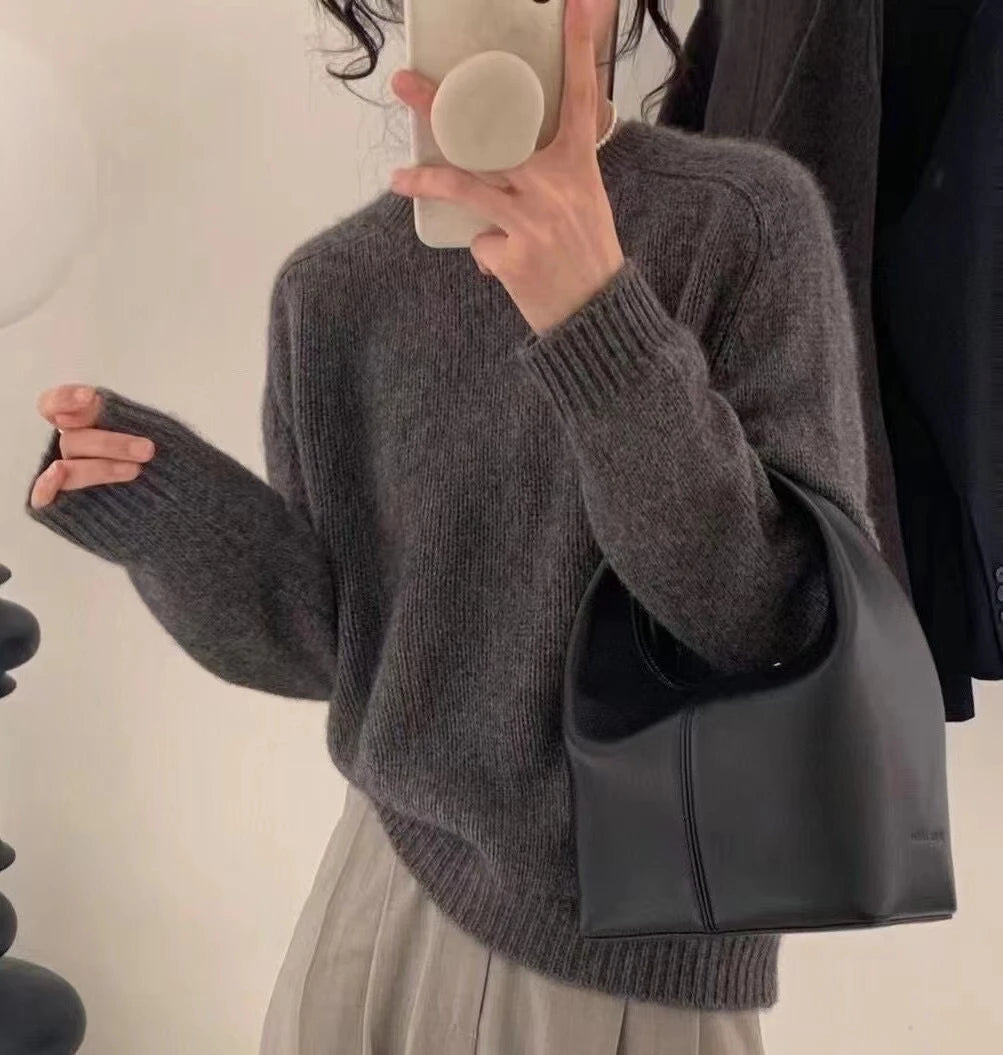 High-Grade ~ Autumn Cashmere Sweater Women'S Crewneck Sweater Loose Pullover Wool Knit Bottom Sweater Lazy Wind Top