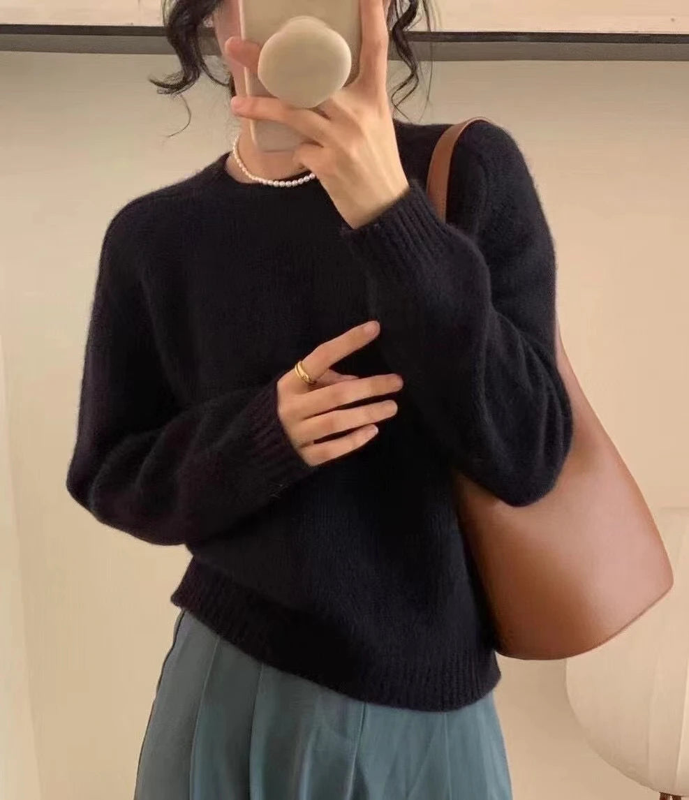 High-Grade ~ Autumn Cashmere Sweater Women'S Crewneck Sweater Loose Pullover Wool Knit Bottom Sweater Lazy Wind Top