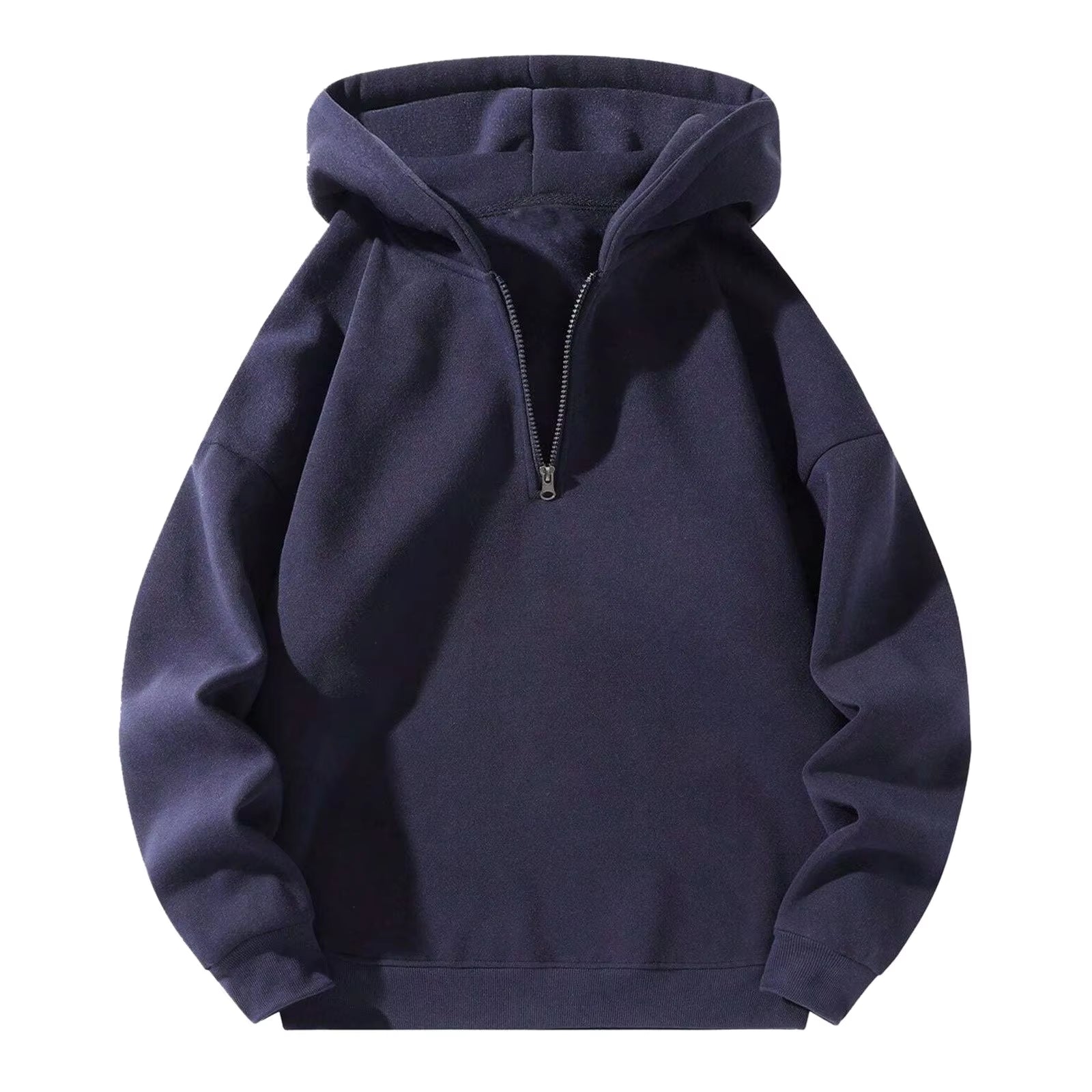 Mens Fashion Handsome Half Zip Hoodie Sweatshirt 2025 Spring New Black/Grey Loose Drop Shoulder Hooded Jackets Streetwear